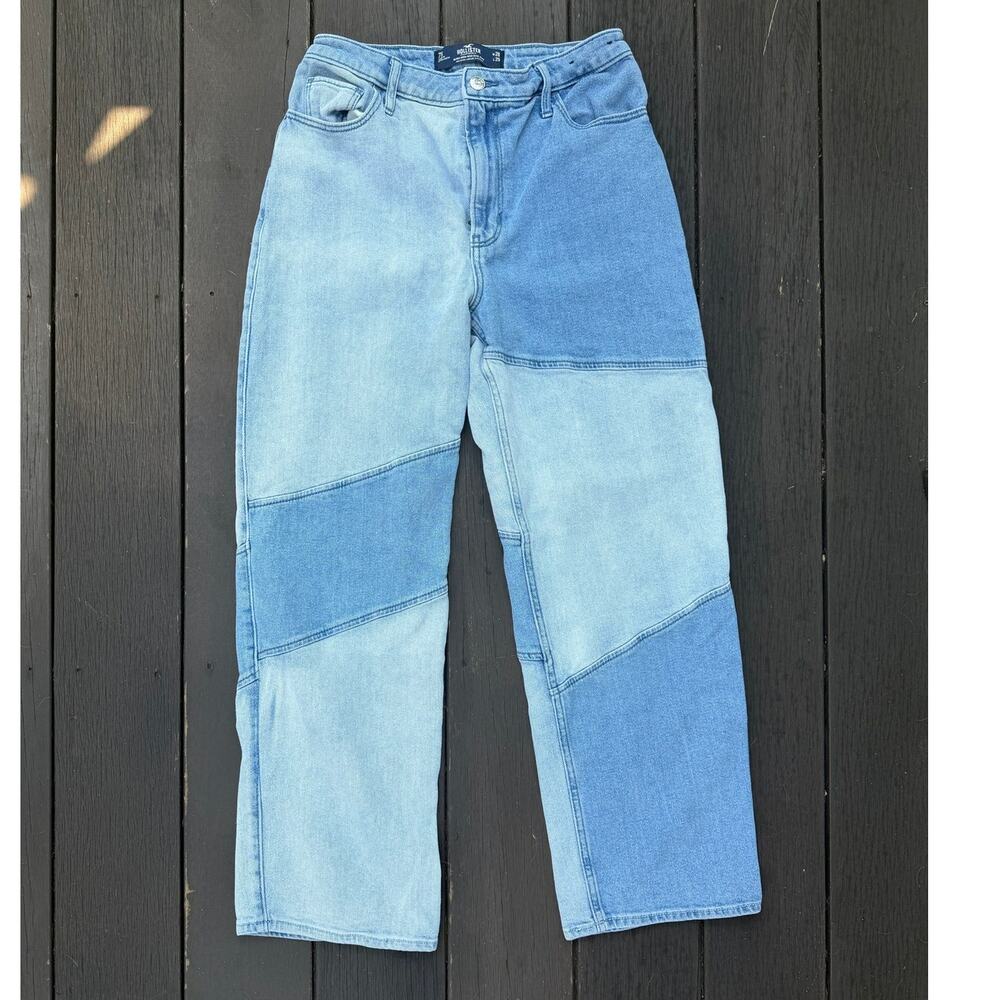 Hollister Ultra High Rise Dad Jeans 7S W28 Patchwork Two Tone Y2K